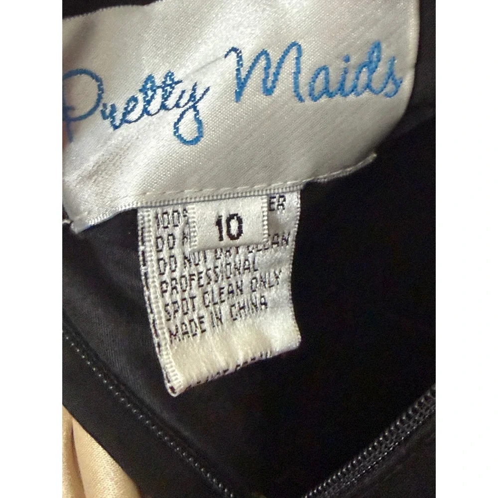 Pretty Maids Girls Black Satin Formal Dress Champagne Sash Bow Size 10